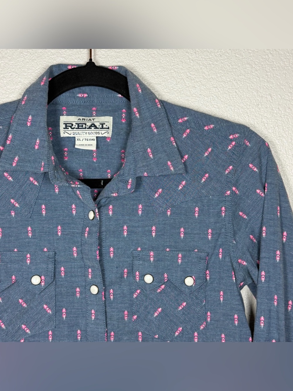 Ariat R.E.A.L. Girls XL/14 Geometric Print Pearl Snap L/S Western Top Cowgirl